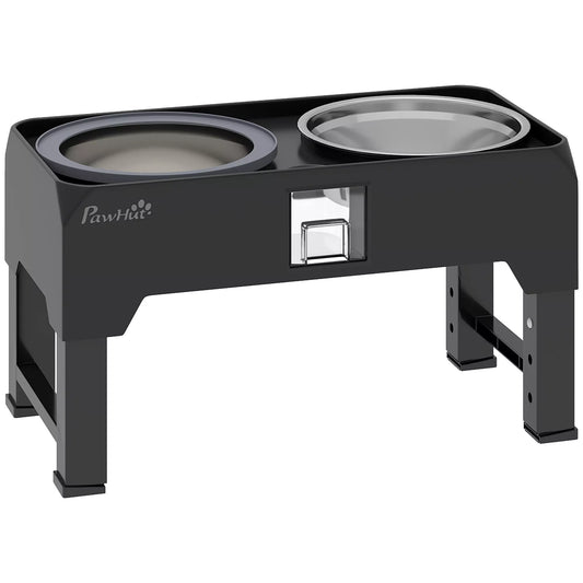 Padidintas šunų dubuo Reguliuojamo aukščio dubuo su vandens dubeniu 2 nerūdijančio plieno dubenys mažoms ir didelėms šunims Juodos spalvos