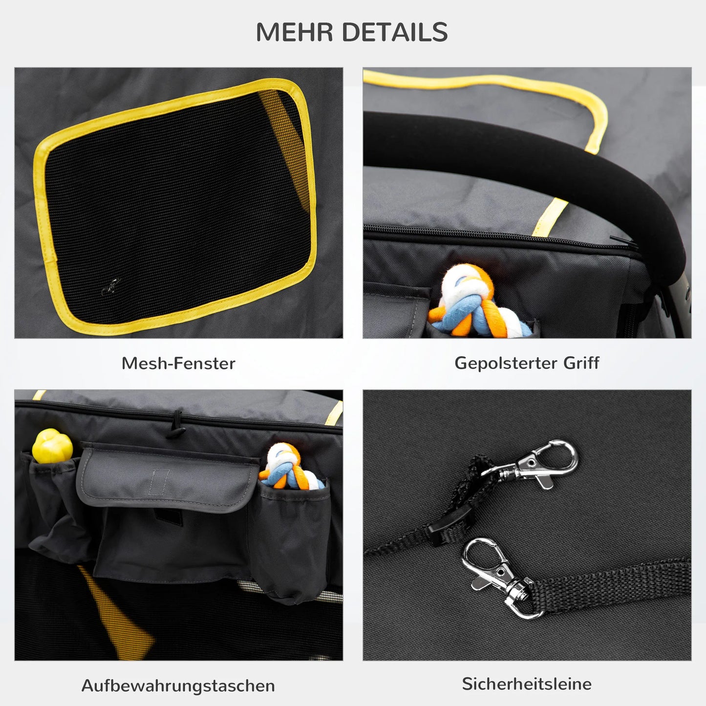 Šunų vežimėlis iki 30kg, sulankstomas, "Vieno paspaudimo" sistema, 2 saugos pavadėliai, laikymo kišenės, paminkštinta rankena, tamsiai pilkas.