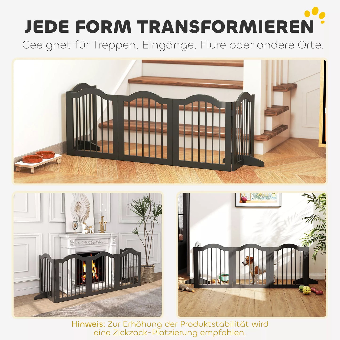 Šunų atitvaras, laisvai pastatomas apsauginis tinklas su kojelėmis, sulankstomas, 5 paneliai, 261,5 x 29,5 x 61 cm, juodas