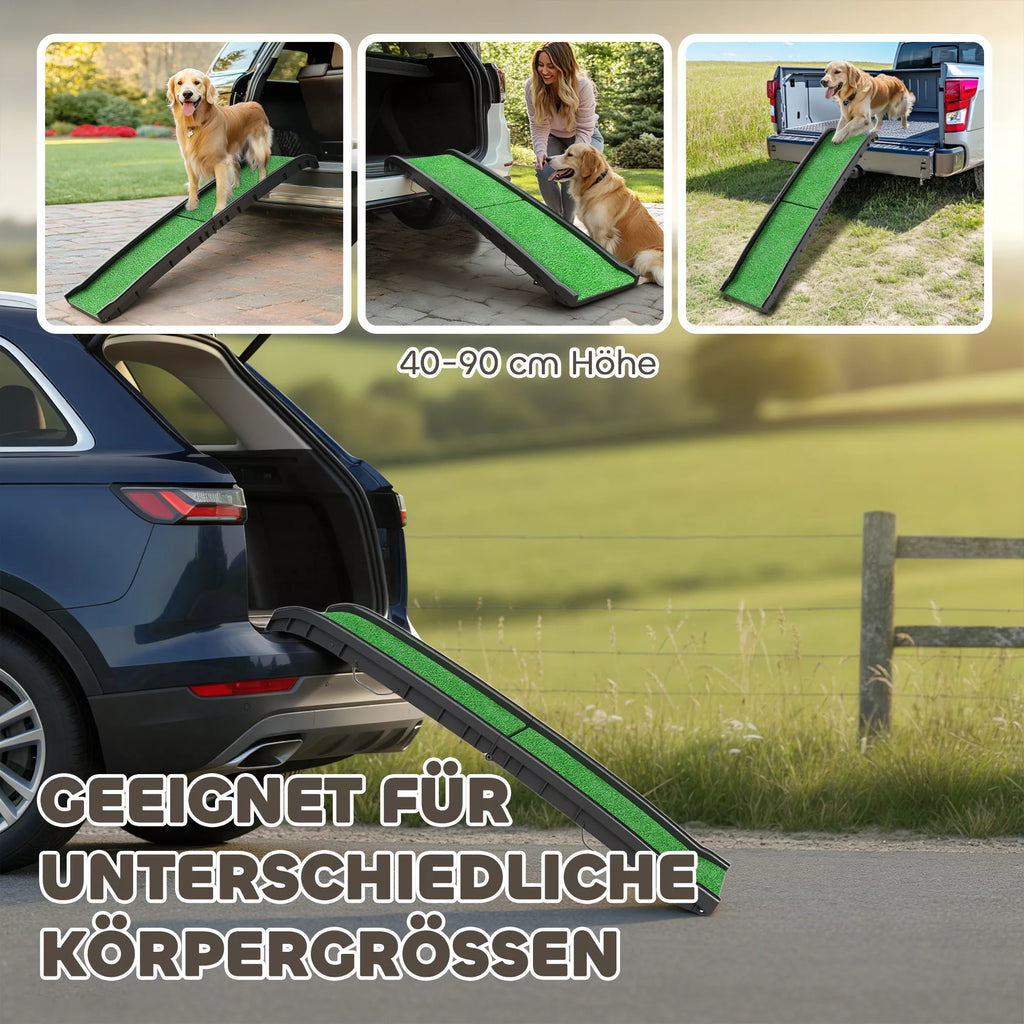 Sulankstoma neslidi šunų rampa į automobilio bagažinę, gyvūnams iki 90 kg, 155 x 38,5 x 15,5 cm, juoda