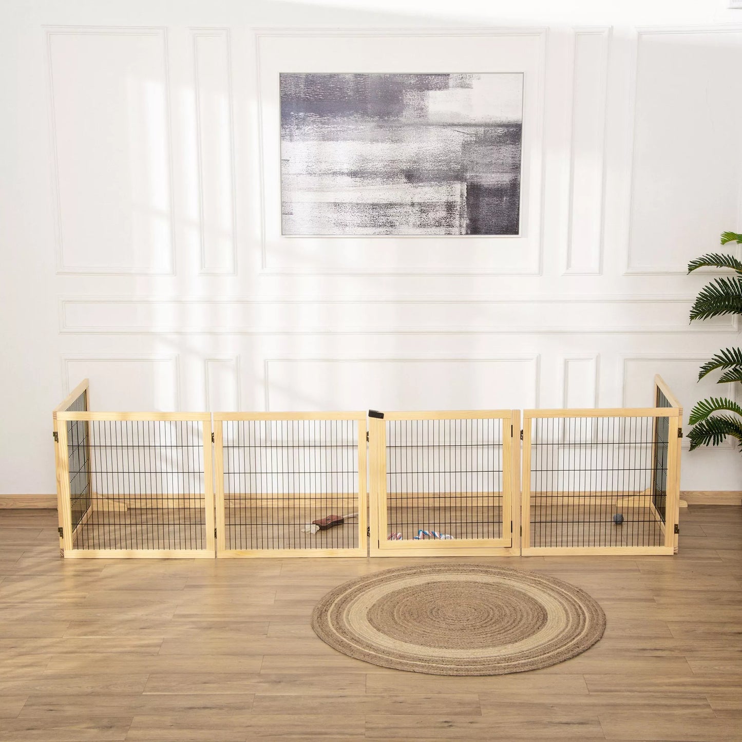 Suņu žogs suņu turēšanai atsevišķi, priedes koks, salokāms 432 x 36 x 70 cm, dabīgs