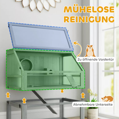 Koka māja kāmīšiem, 3 stāvu ar lielu dibenu, noņemamiem līmeņiem, maziem dzīvniekiem, 80x50x76cm, gaiši pelēka