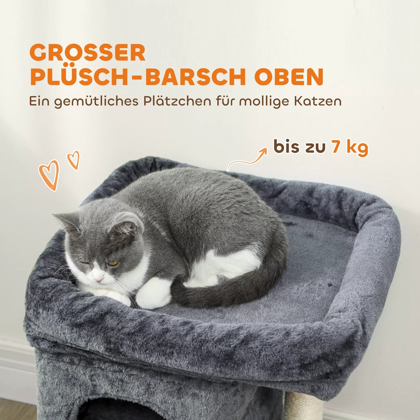 Katės draskyklė, Katės bokštelis, 2 urvai, platforma, sisalio stulpas, kompaktiškas, tamsiai pilkas