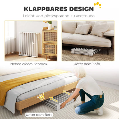 Naminių gyvūnėlių tvora, 6 panelių barjeras su durelėmis, sulankstomas, mažiem ir vidutinio dydžio šunims, plastikas, anglinis plienas, baltas