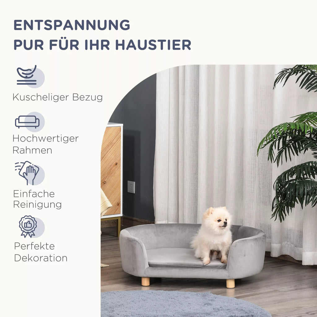 Mājdzīvnieku dīvāns, suņu dīvāns, suņu gulta ar holandiešu samta, putu un bērza kājām kaķiem un suņiem, 86 x 55 x 33 cm, gaiši pelēks