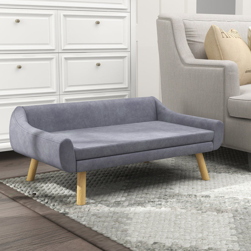 Sofa šunims su nuimama pagalve, aksominė, šunims iki 25 kg, 102x58,5x42,5 cm, pilka
