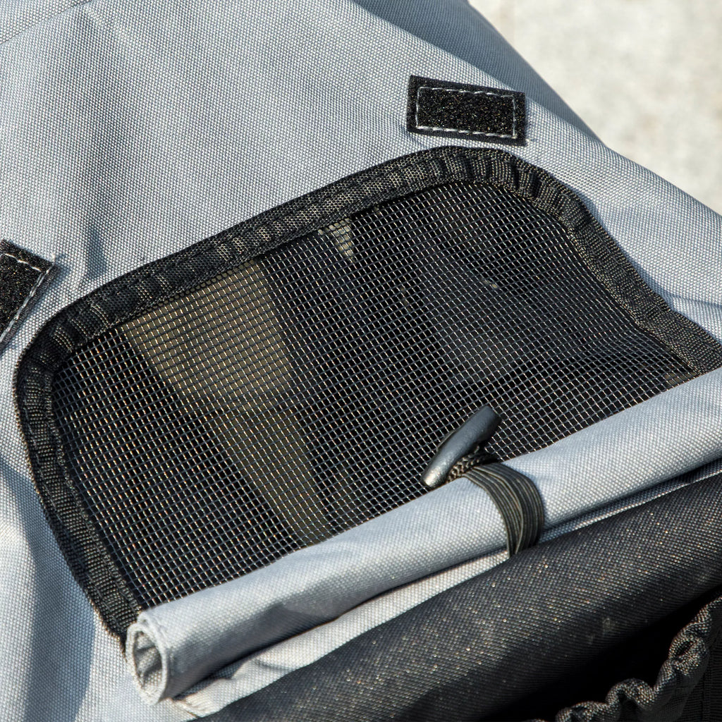 Suņu ratiņi, mājdzīvnieku ratiņi maziem suņiem un kaķiem, ar uzglabāšanas grozu, saliekami ar vienu klikšķi, pelēki