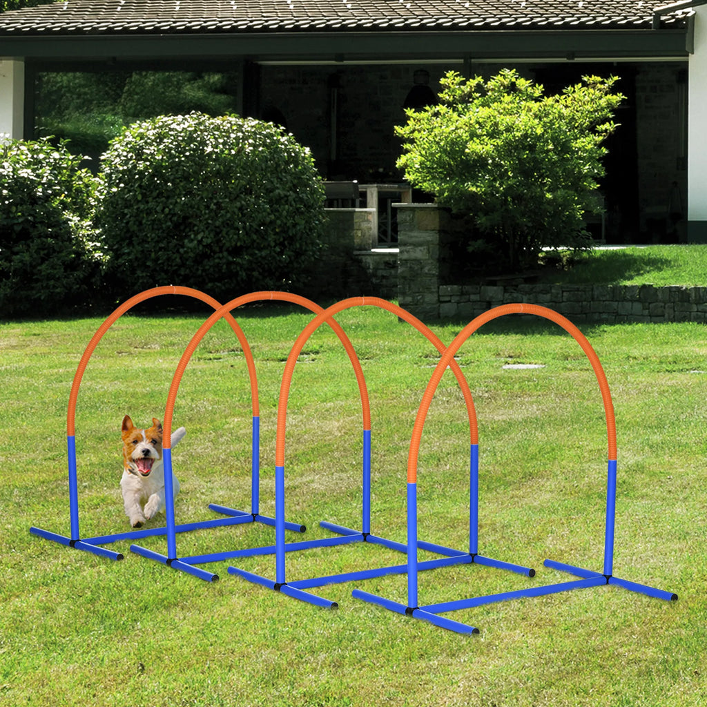 Agility rinkinys šunims, šunų dresūrai, 4 lankai, pradedantiesiems, su nešiojimo krepšiu, mėlyna+oranžinė, 88 x 64 x 95cm