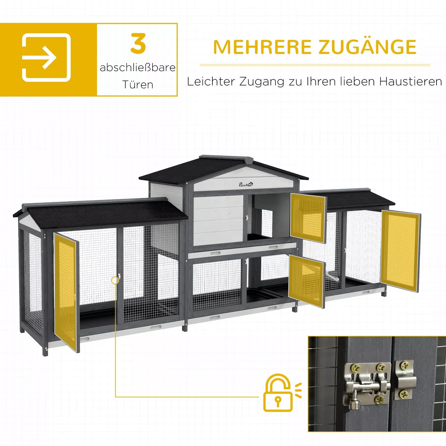 Mažų gyvūnų tvartas su laisvu aptvaru, rampa, asfaltiniu stogu, pušies mediena, pilkos spalvos