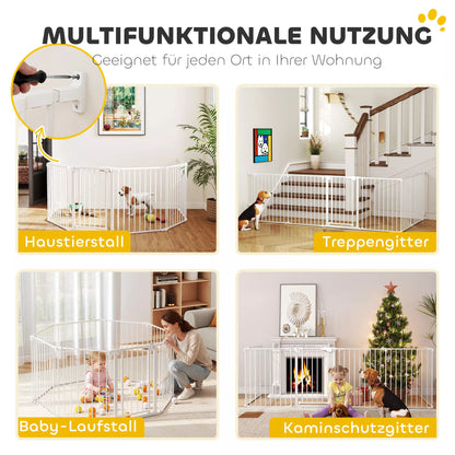 Naminių gyvūnėlių tvora, 6 panelių barjeras su durelėmis, sulankstomas, mažiem ir vidutinio dydžio šunims, plastikas, anglinis plienas, baltas