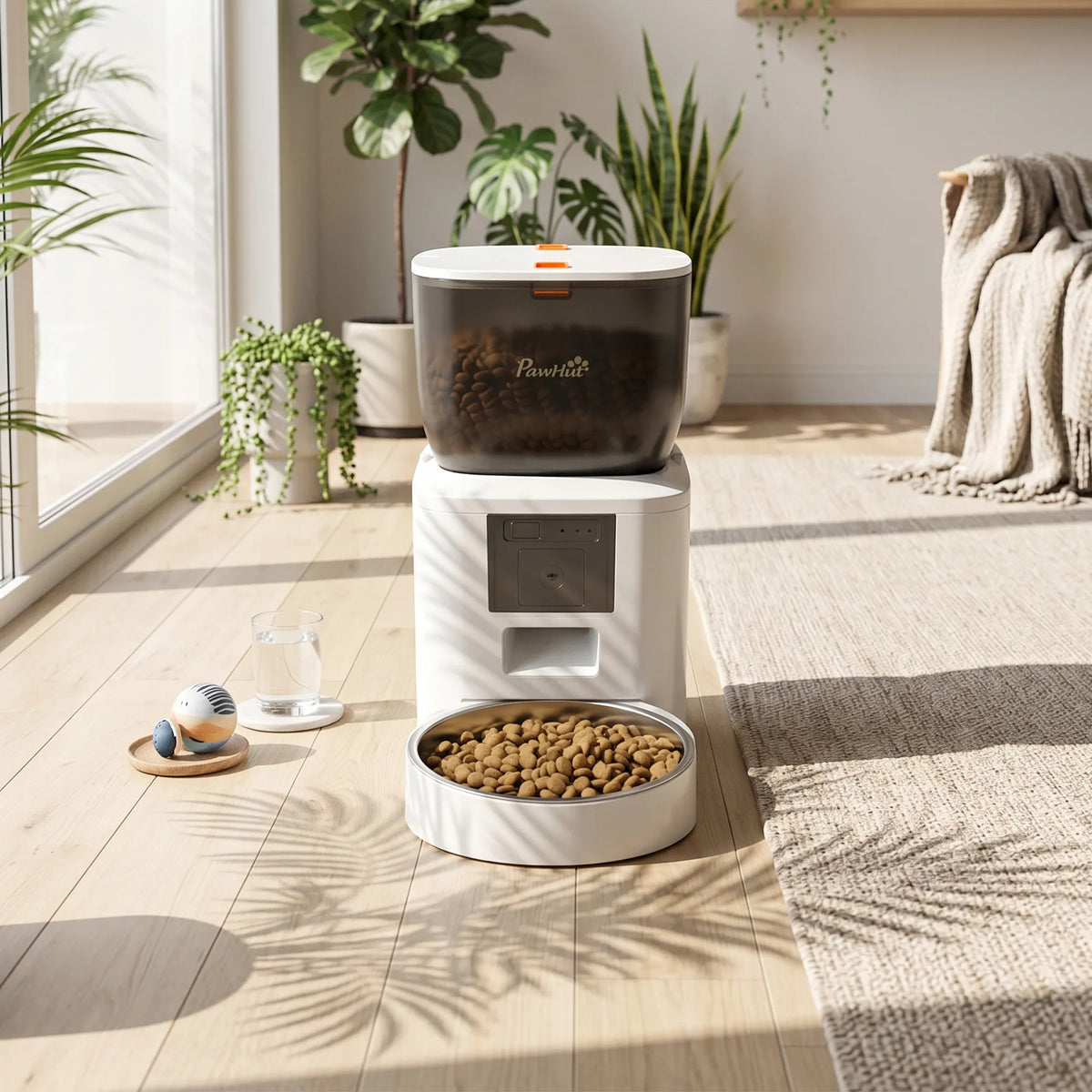 Išmanusis automatinis ėdalo dozatorius su kamera, 4 l, baltas 2,4 GHz WLAN
