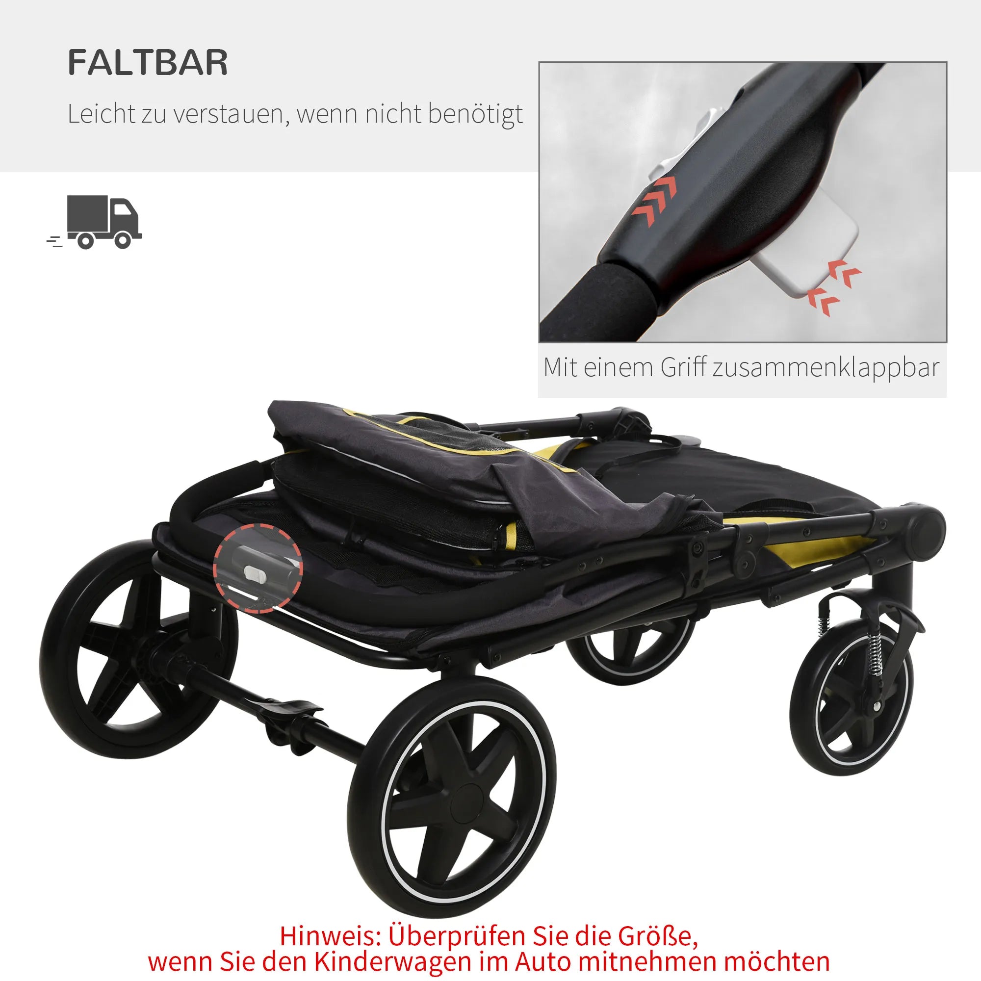 Suņu ratiņi līdz 30 kg, salokāmi, "One click" sistēma, 2 drošības pavadas, kabatas uzglabāšanai, polsterēts rokturis, tumši pelēki.