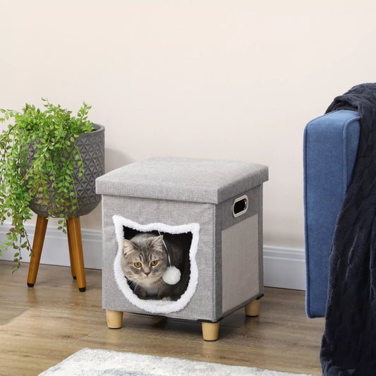 Cat house, bed, with toy, washable cushion, 35.5 cm x 35.5 cm x 42.5 cm