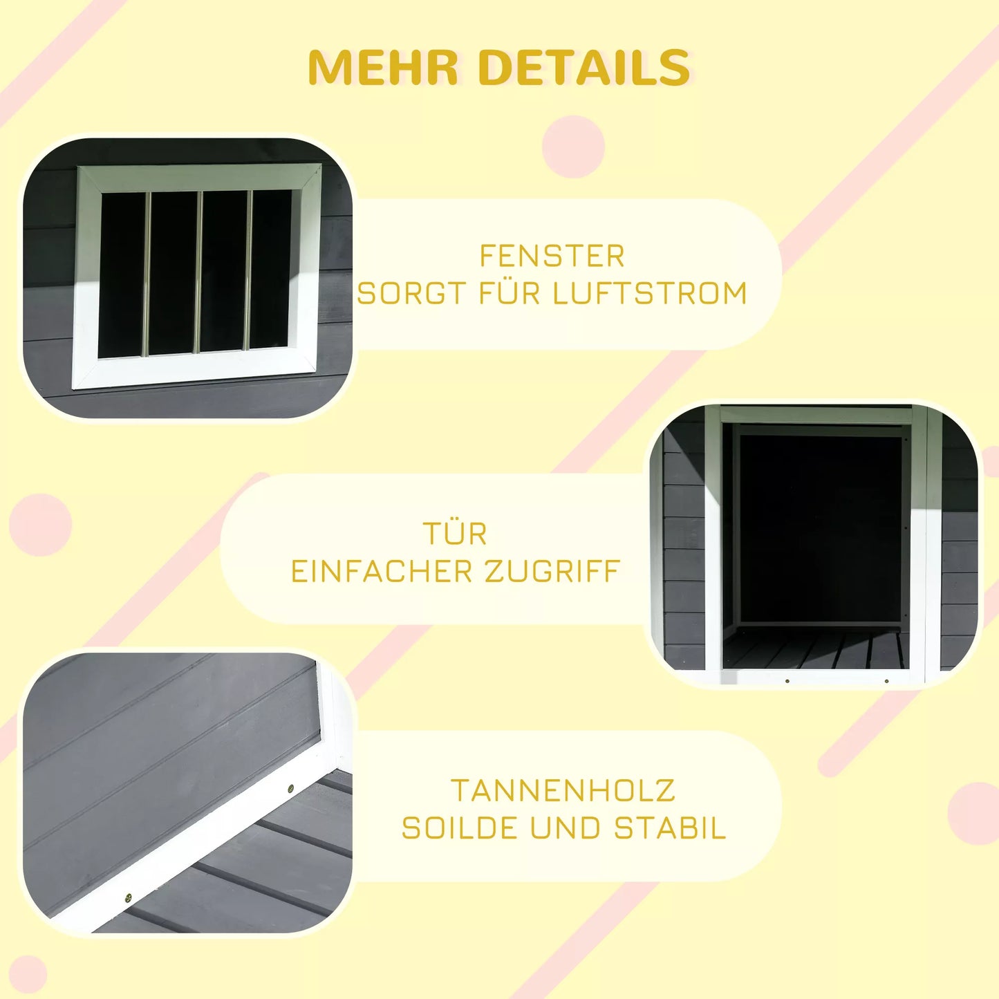 Lauko šunidė, su veranda, atspari oro sąlygoms, 124 cm x 112 cm x 105 cm, Pilka + Balta