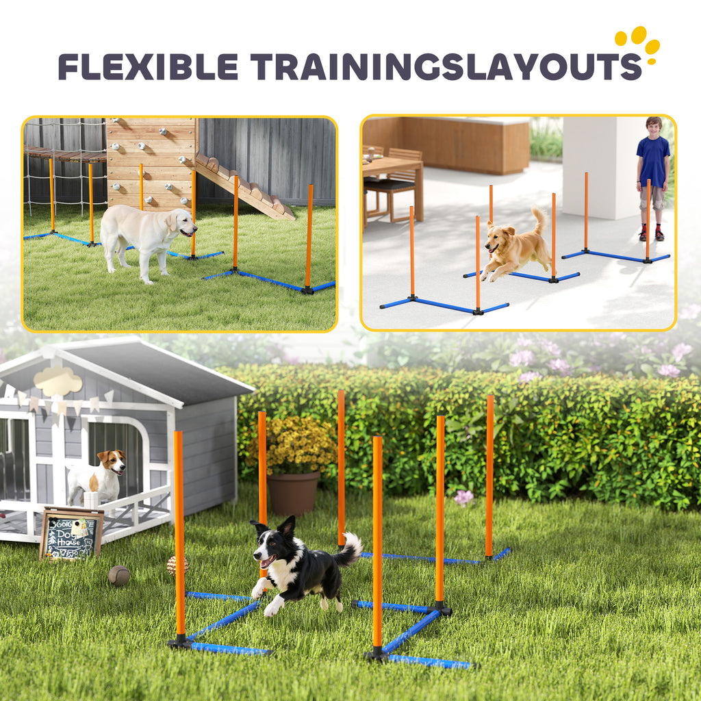 Agility slalomo stulpų rinkinys šunims, 3 dalių, su krepšiu, visų dydžių šunims, oranžinis