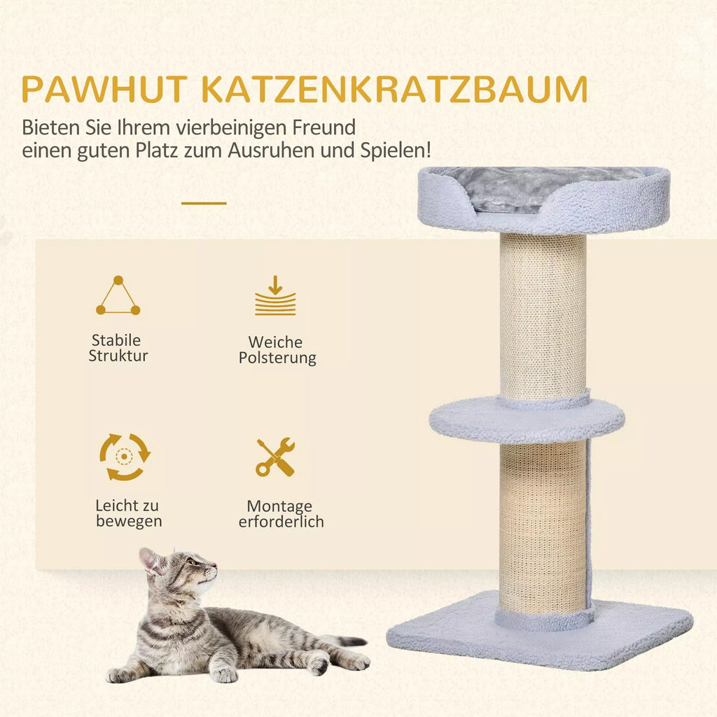 Kaķu tornis 91 cm, kaķu tornis ar sizala stabiem, platformu, spilveniem, daudzstāvu kaķu skrāpējamais koks, kāpšanas koks, vidēja lieluma kaķiem, gaiši zils