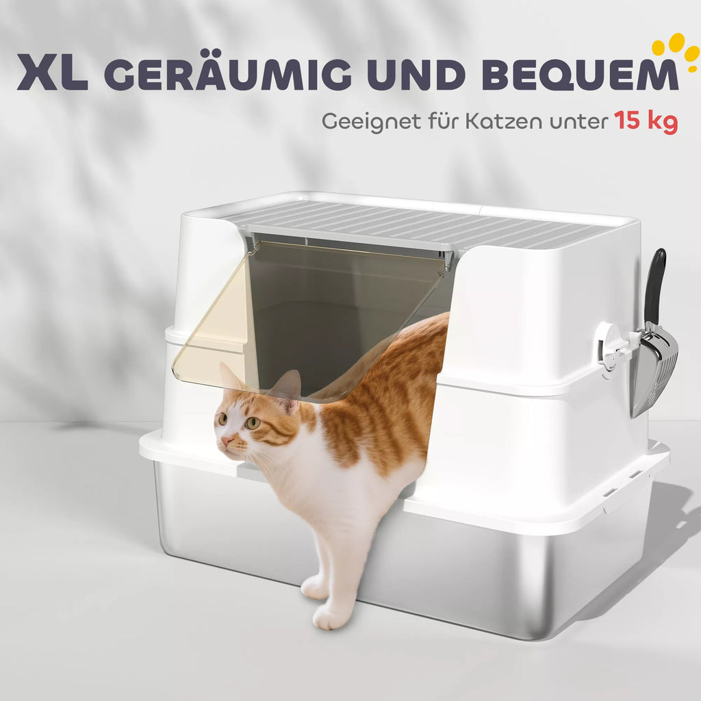 Kačių tualetas, nerūdijančio plieno, XL vidaus erdvė, su kastuvėliu, šviesiai pilkas