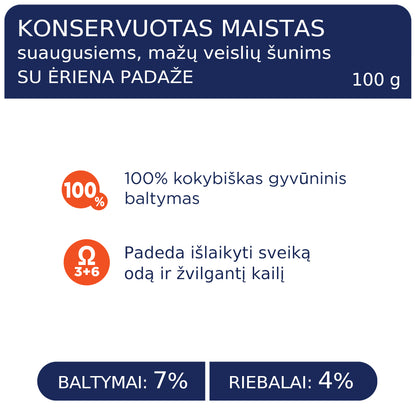 konservuotas ėdalas mažų veislių šunims su ėriena padaže 12x0.1 kg sudėtis