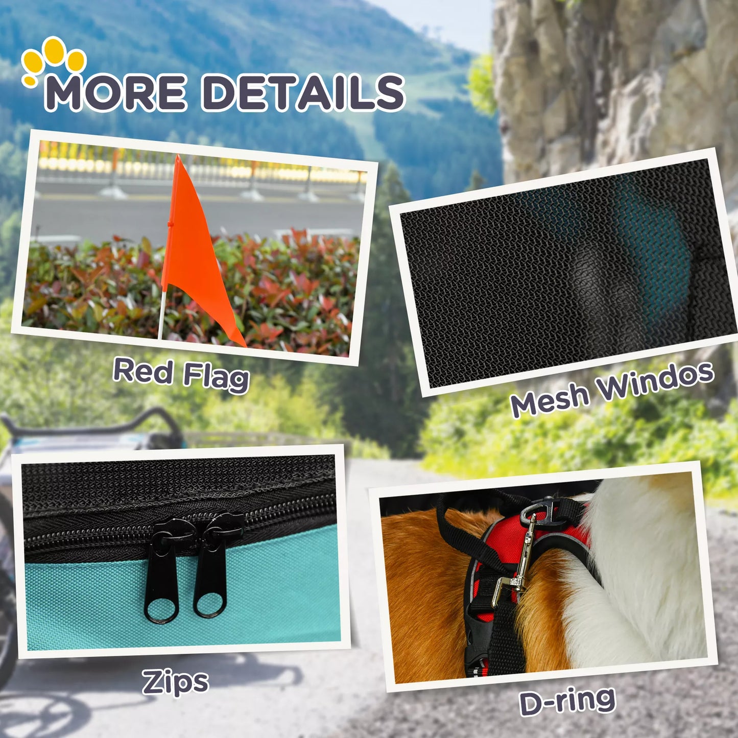 Gyvūnėlių priekaba šunims, dviračio priekaba iki 20kg, sulankstoma, su atšvaitu, apsauga nuo lietaus, plienas, pilka + žalia, 130 x 73 x 90cm