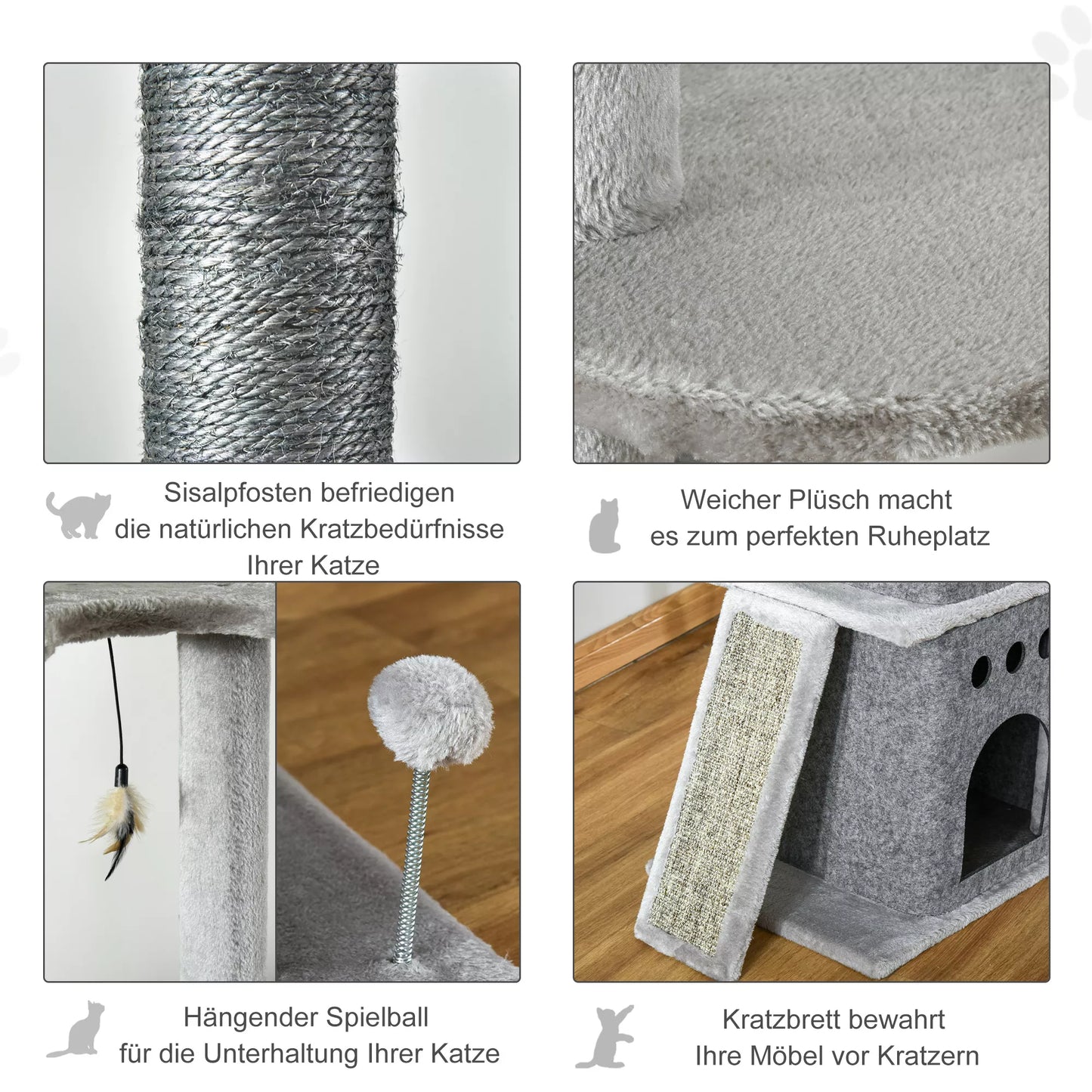 Kačių draskyklė, iki lubų, su žaislais, sizalis, pliušas, šviesiai pilka, reguliuojamo aukščio, 60 x 40 x 225-255 cm