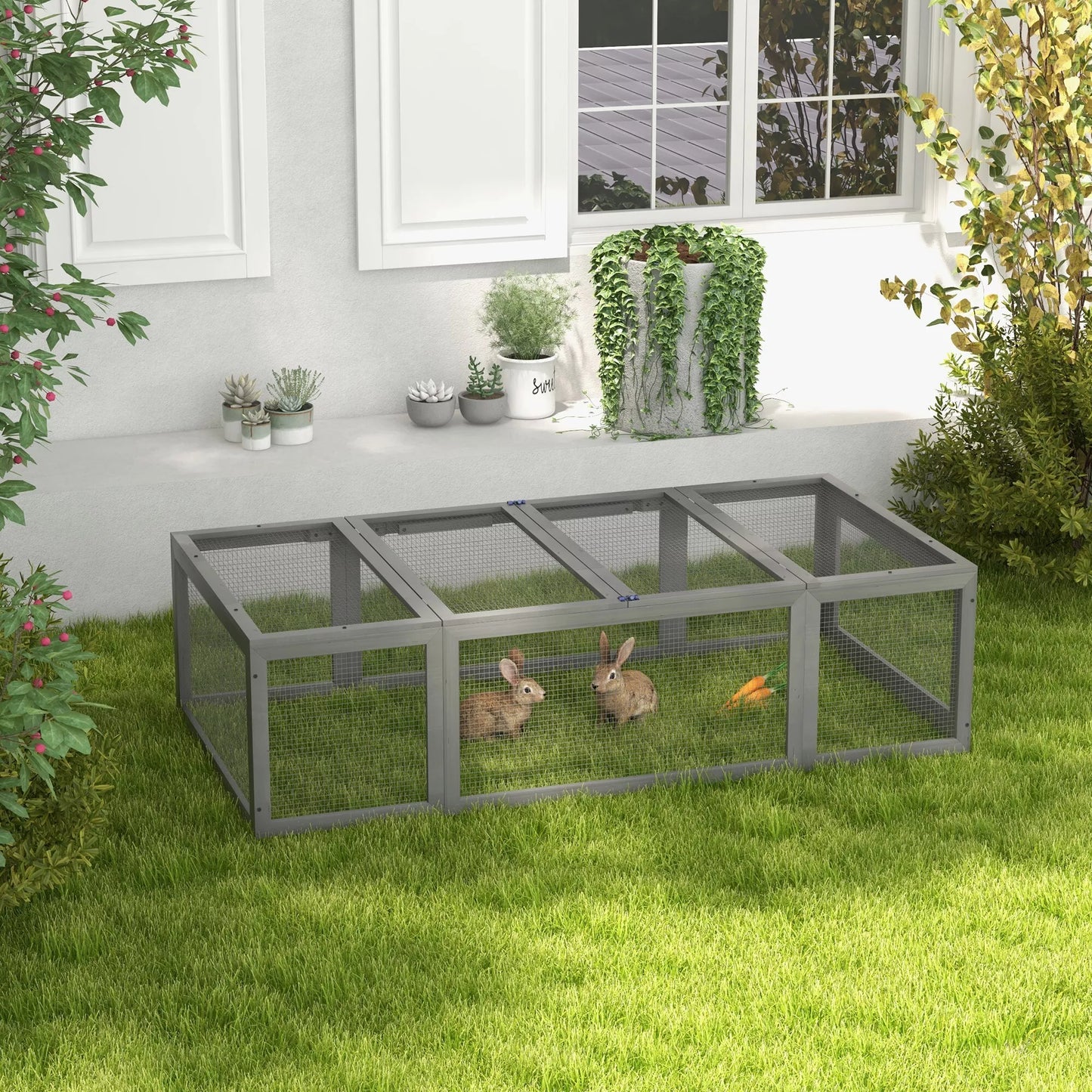 Pawhut Aptvaras smulkiems gyvūnams, atlenkiamas stogas, eglės mediena, pilkas