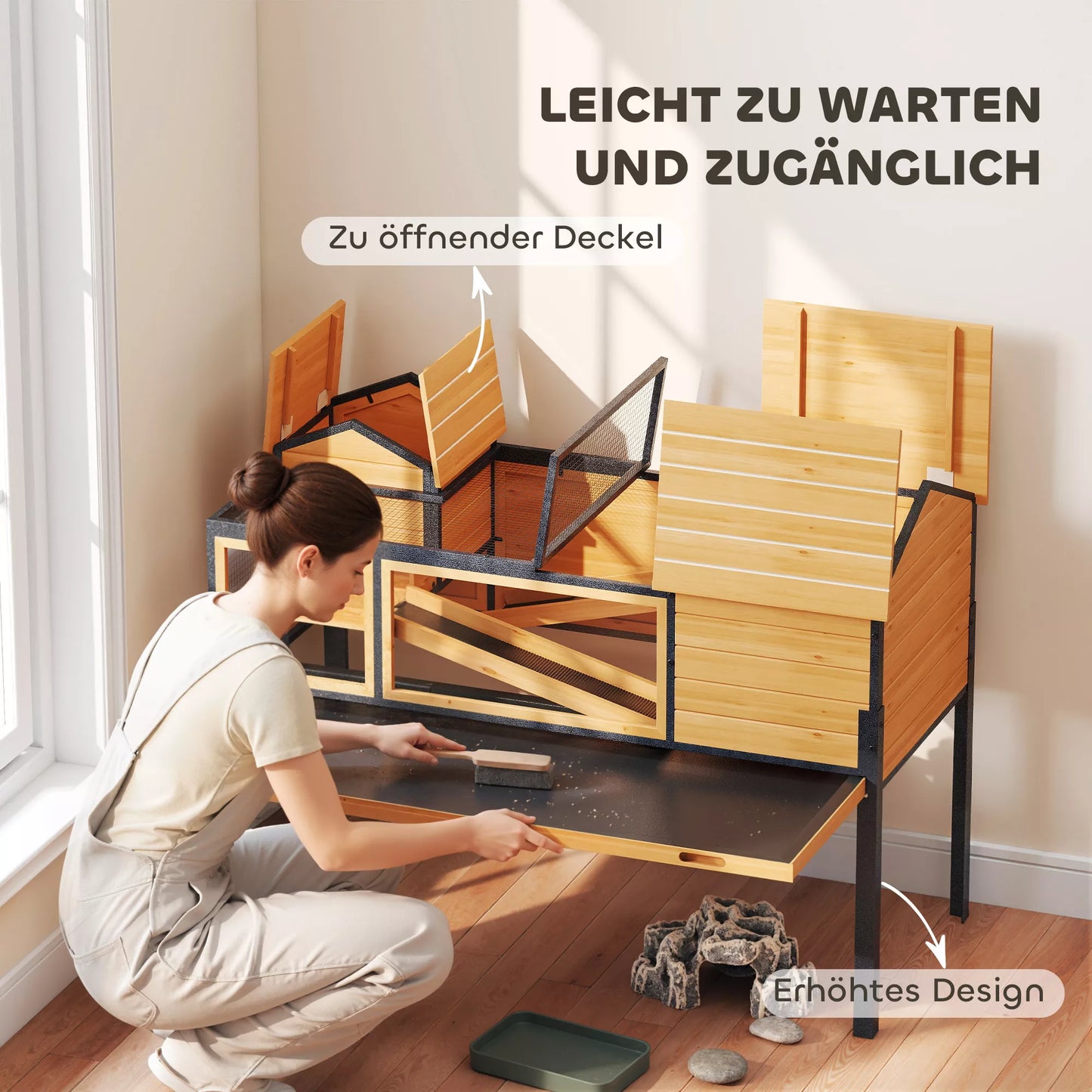 Bruņurupuču māja, mazu dzīvnieku aploks, 2 istabas, 2 stāvi, logi, rampas, aksesuāri, koks, tērauds, dzeltena