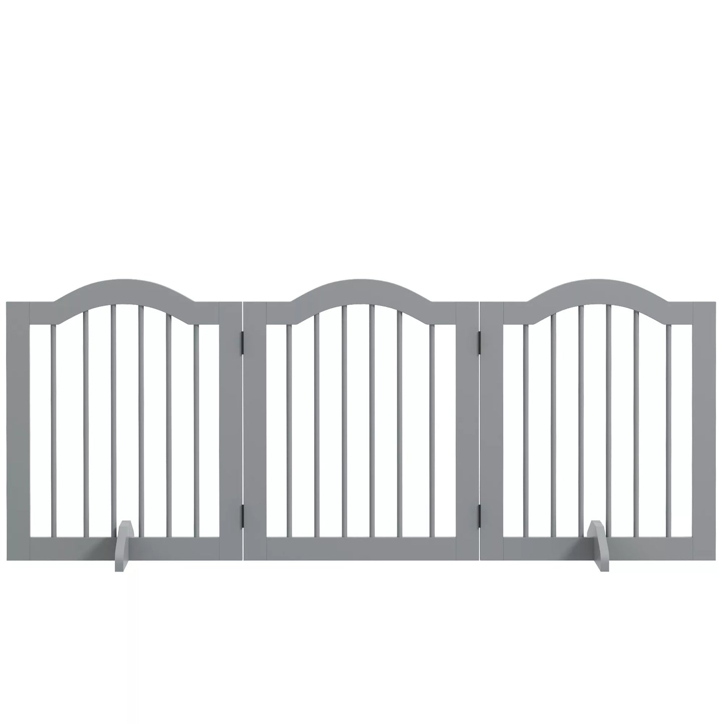 PawHut 3 dalių šunų atitvaras, 154,5 x 61 cm, sulankstomas šunų aptvaras su durelėmis, 2 atraminės kojelės, šviesiai pilkas