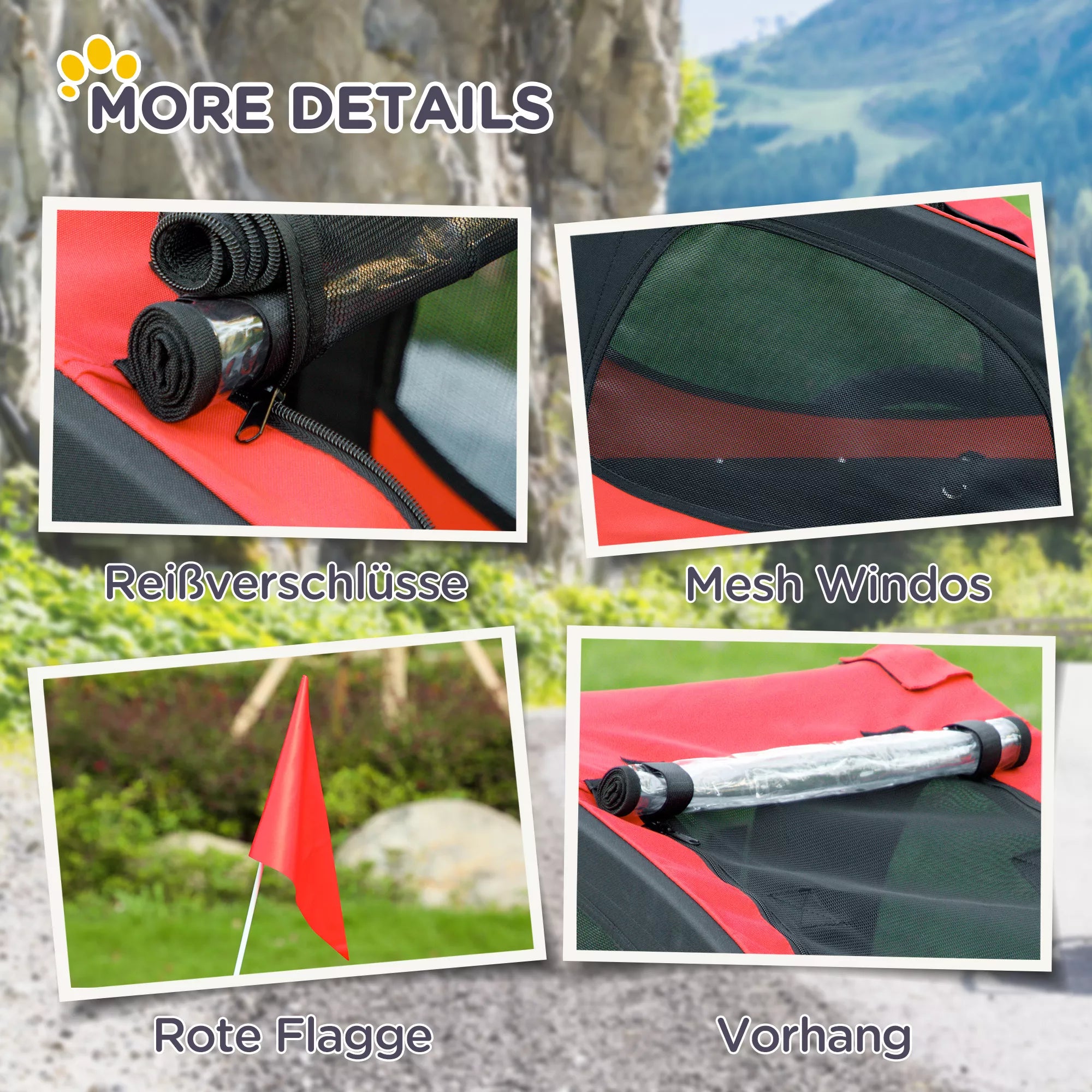 Suņu piekabe, salokāma velosipēda piekabe suņiem, ūdensizturīga, Oksfordas audums, metāls, 140 x 71 x 83 cm, sarkana