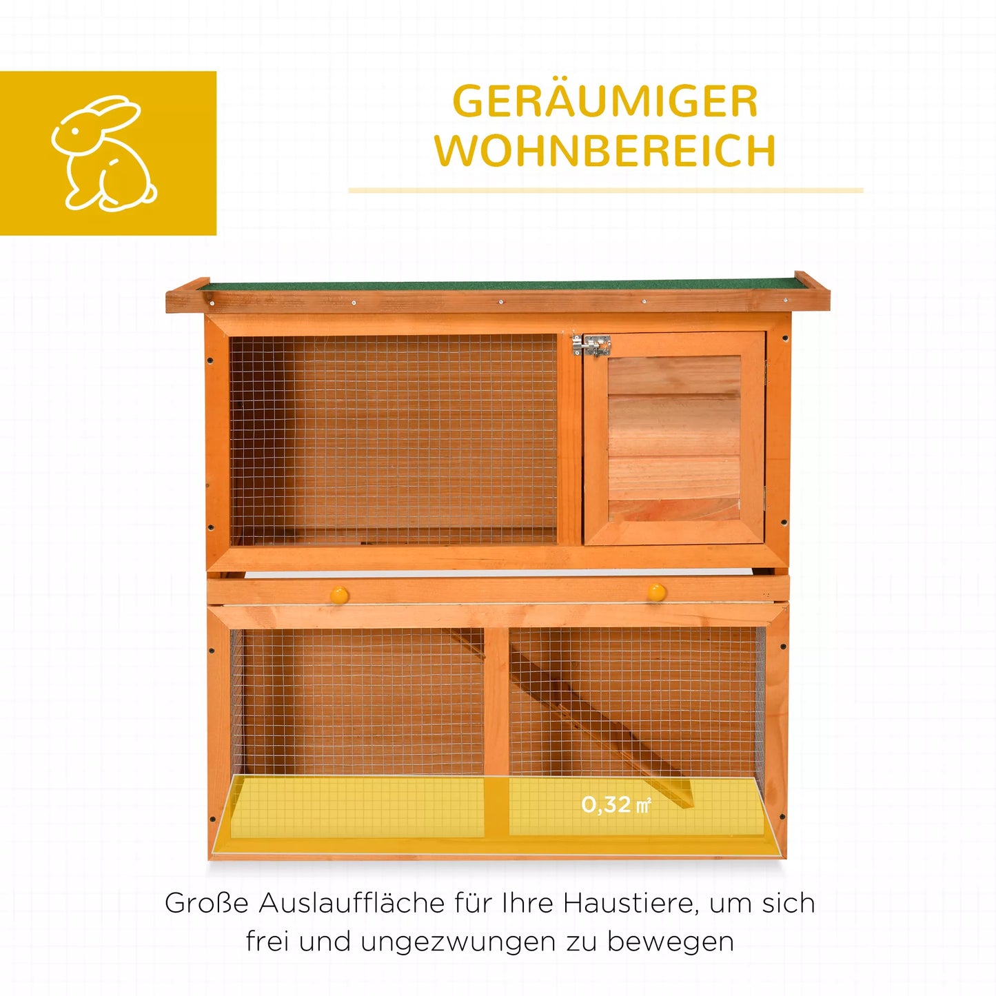 Mažų gyvūnų narvas, 2 lygiai, atsparus oro sąlygoms, pušies mediena, natūralus + žalias