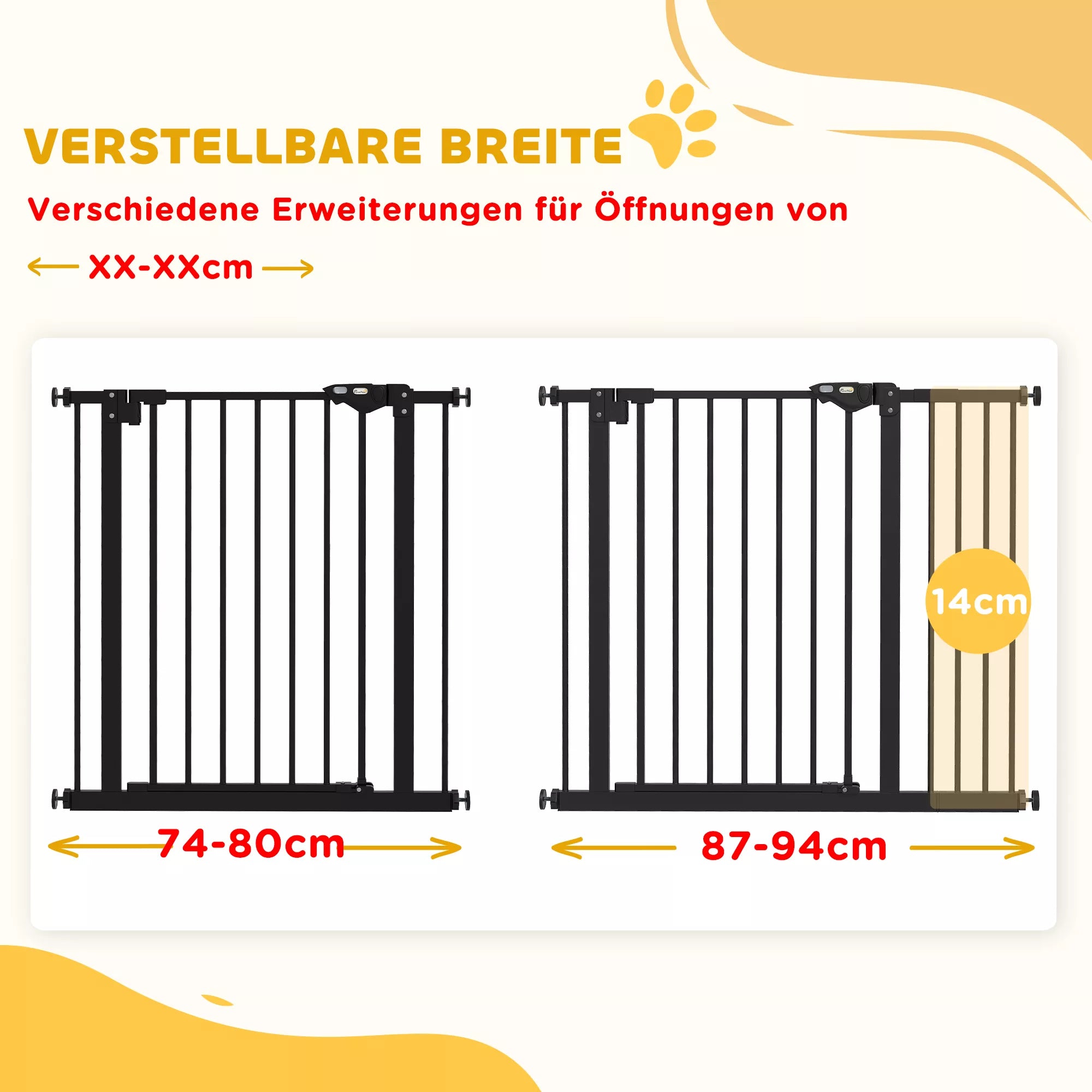 Apsauginiai varteliai šunims, Barjeriniai varteliai, Apsauginiai varteliai augintiniams, Metalas, Plastikas, 74-80/87-94 cm, Juoda