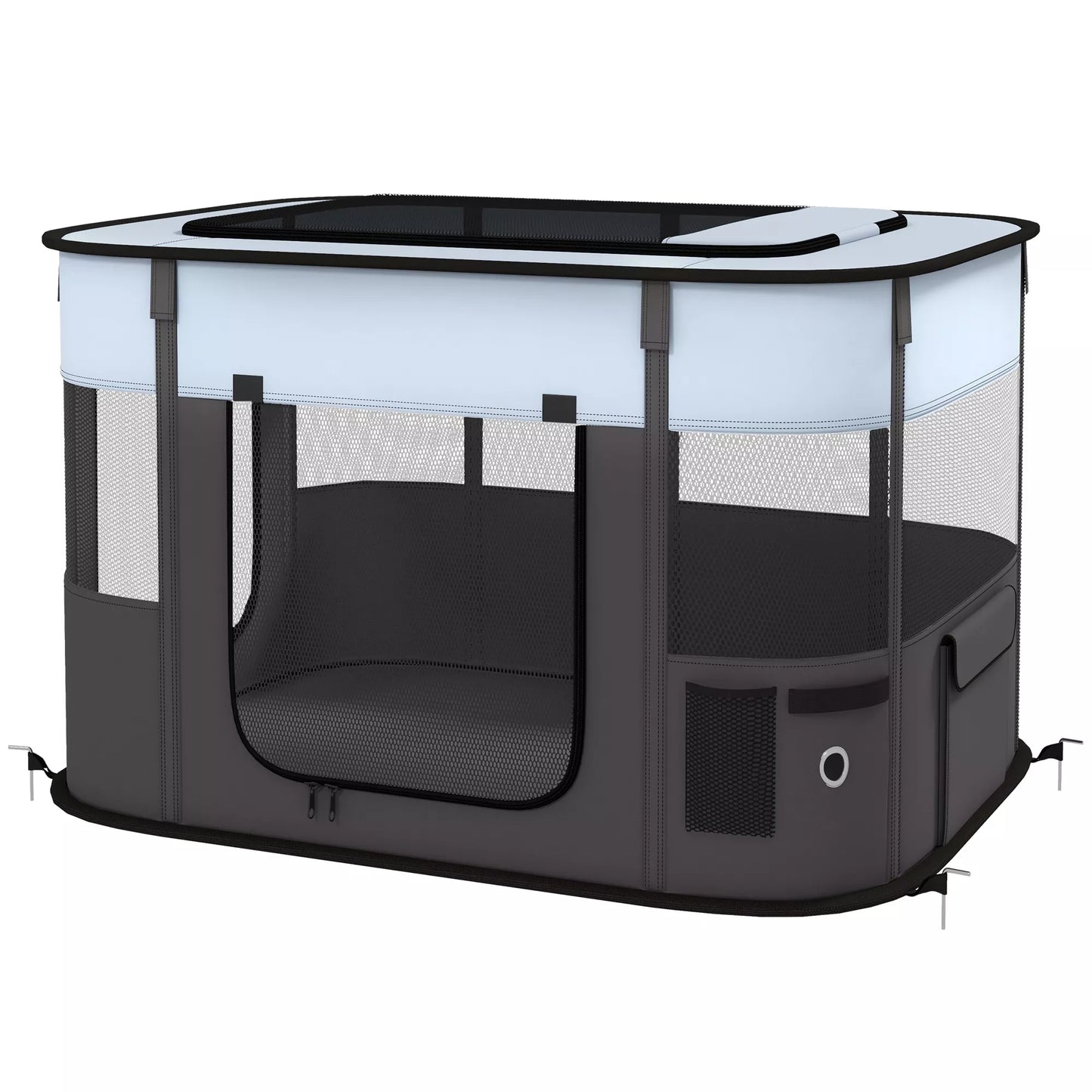 PawHut žaidimų aptvaras naminiams gyvūnėliams, sulankstomas, su laikymo krepšiu, šuniukams ir kačiukams, viduje ir lauke, pilkos spalvos