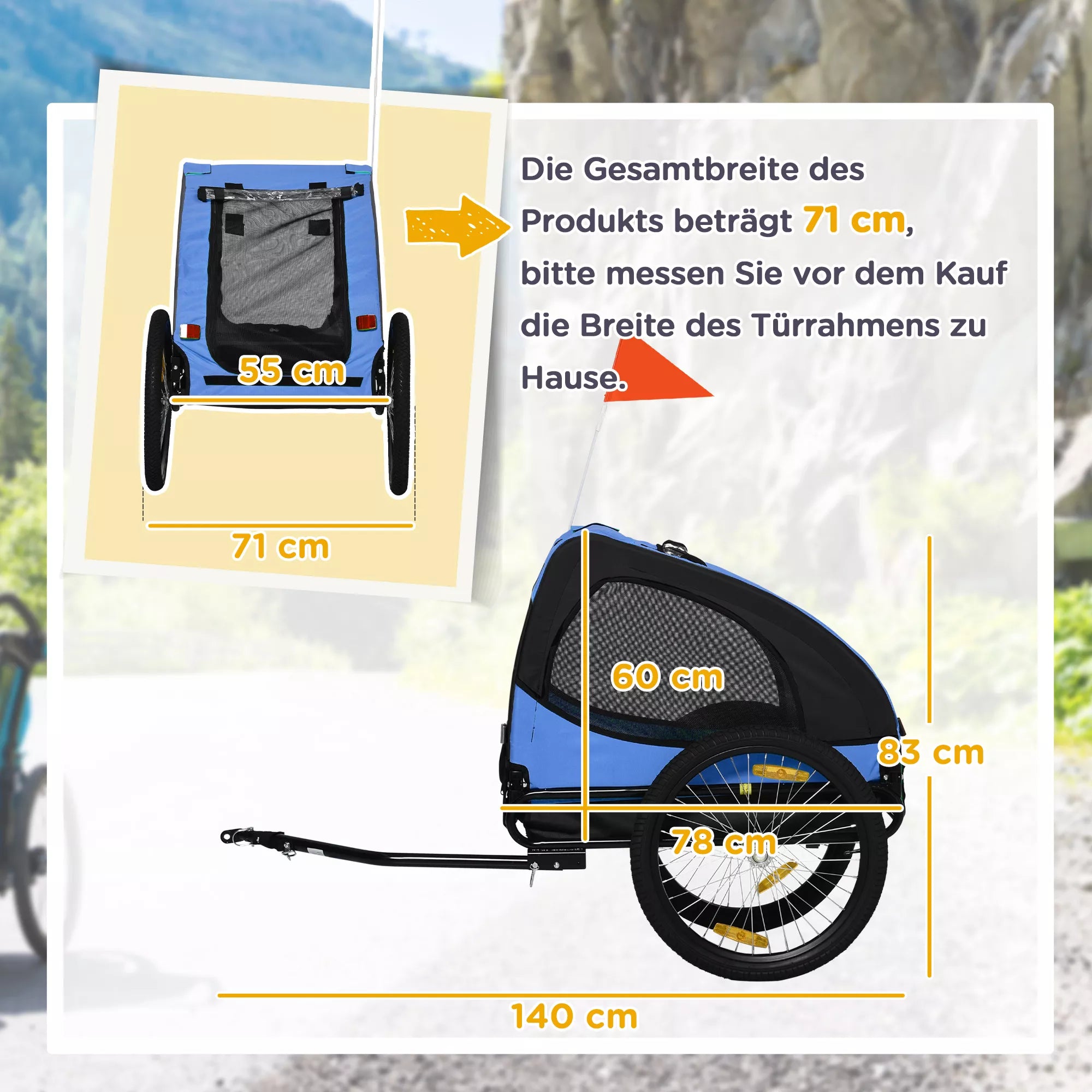 Salokāma suņu velosipēda piekabe, ūdensizturīga, oksfordas audums, tērauds, 140 x 71 x 83 cm, zila