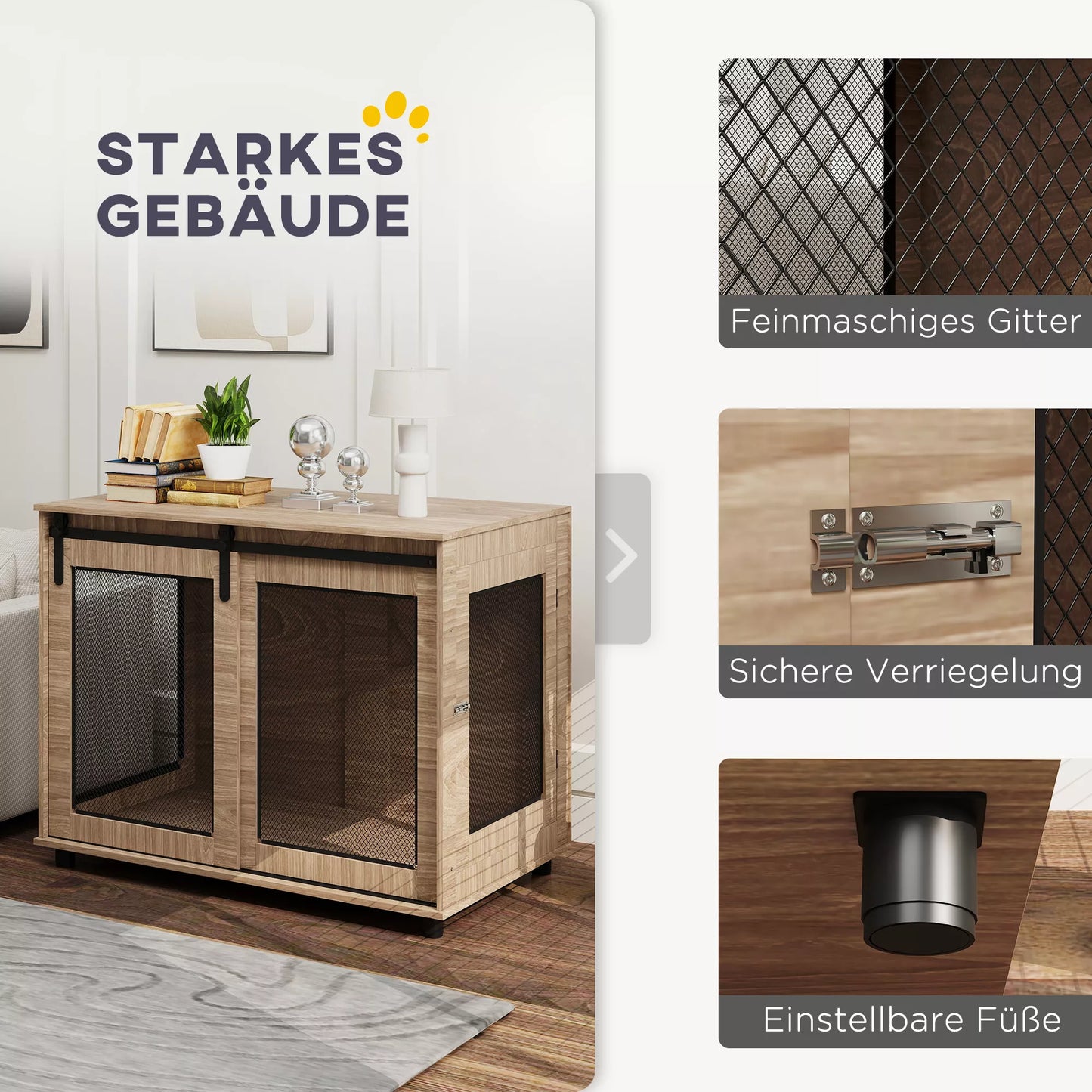 Šunų dėžė, transportavimo dėžė šunims, poilsio kampelis augintiniams, užrakinamos durys, 98 x 60 x 78 cm, šviesiai ruda