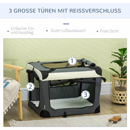 Transportavimo krepšys, transportavimo dėžė katėms ir mažiems šunims, sulankstoma, 3 durys, pilka, 70 x 51 x 50cm