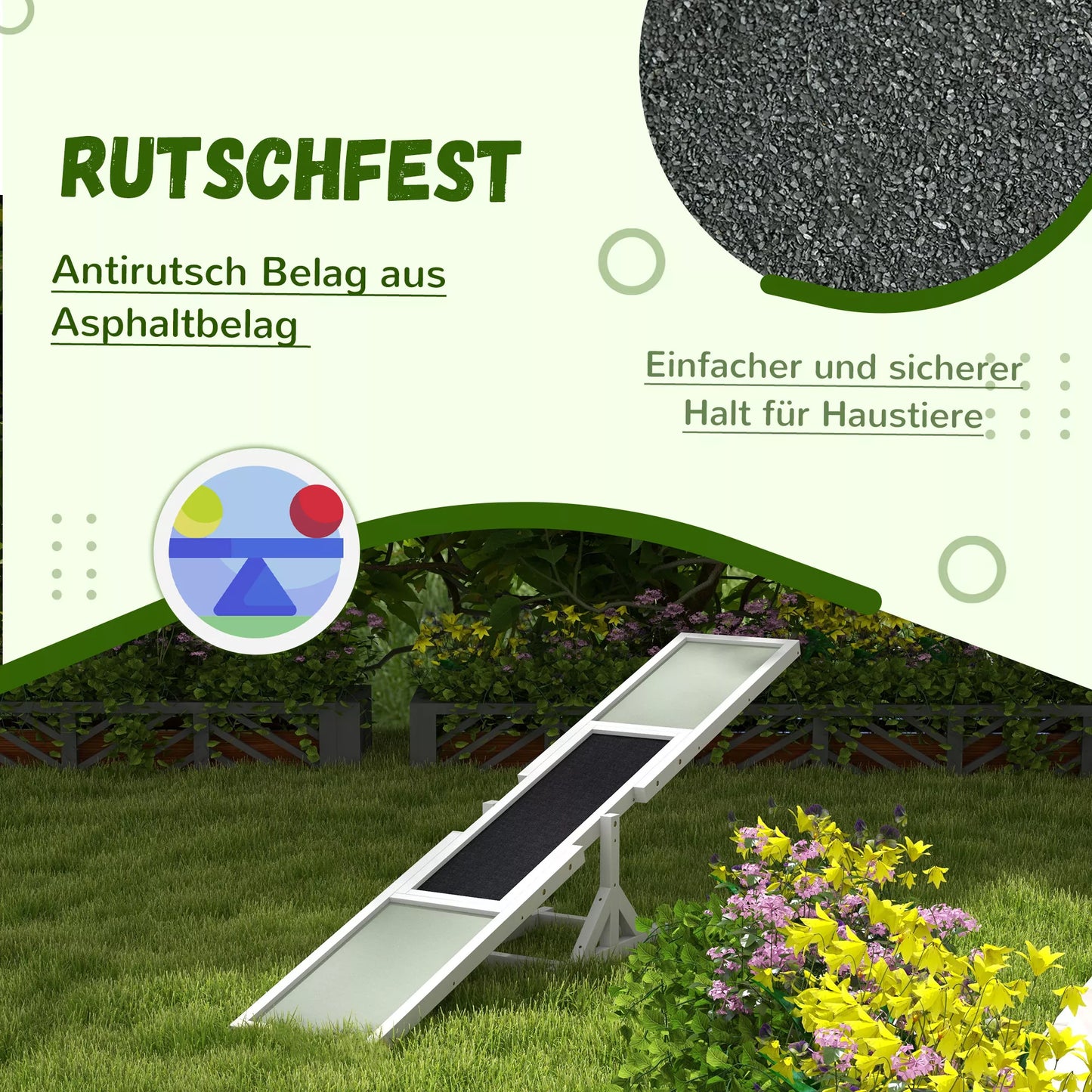 Šunų balansyras Agility treniruotėms, neslystantis, atlaiko iki 50 kg, 180 x 30 x 30 cm