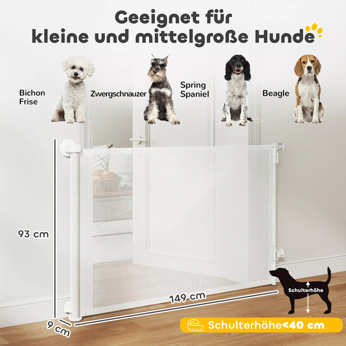 Ištraukiami metaliniai apsauginiai varteliai šunims, 0–140 cm, balti