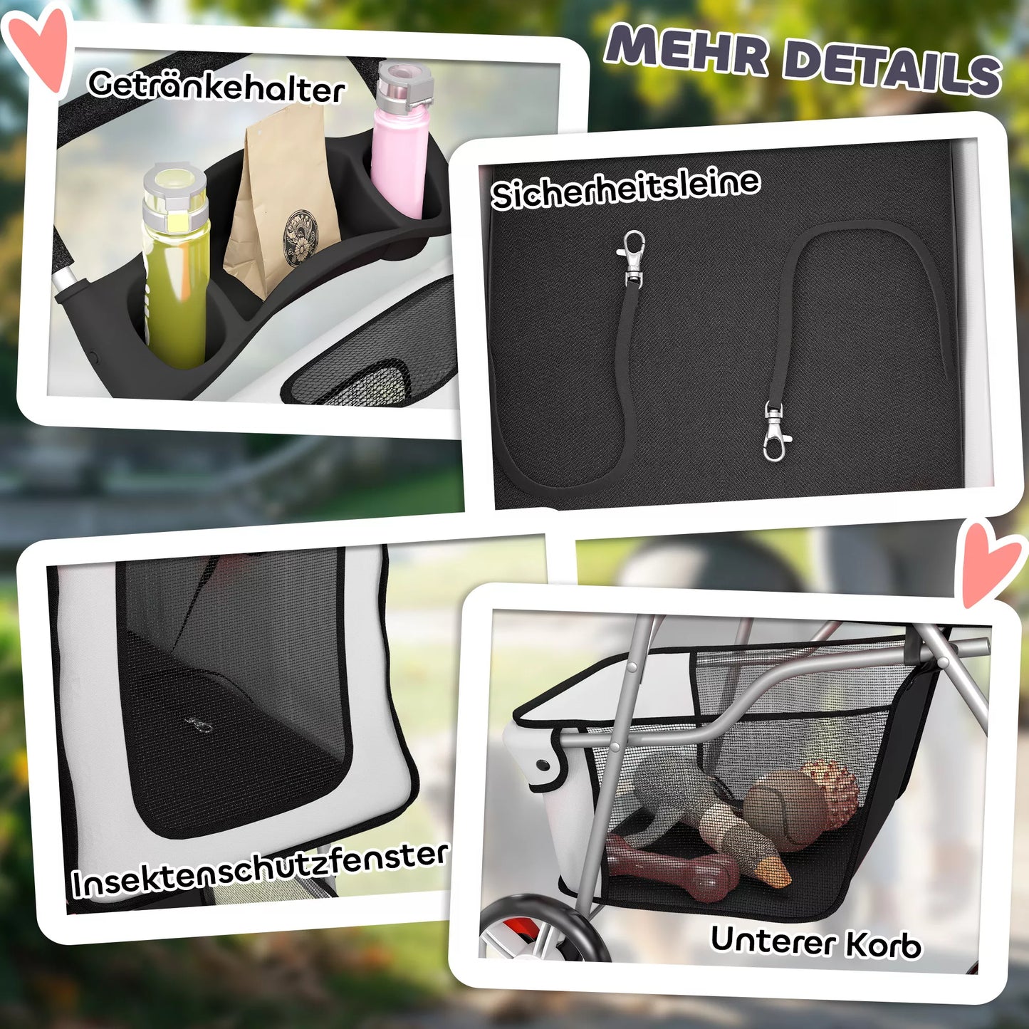 Šunų vežimėlis Šunų vežimėlis Sulankstomas kačių vežimėlis iki 10 kg su lietaus apsauga Atspindinčios juostos Laikymo krepšys 77x44x102 cm Pilkos spalvos