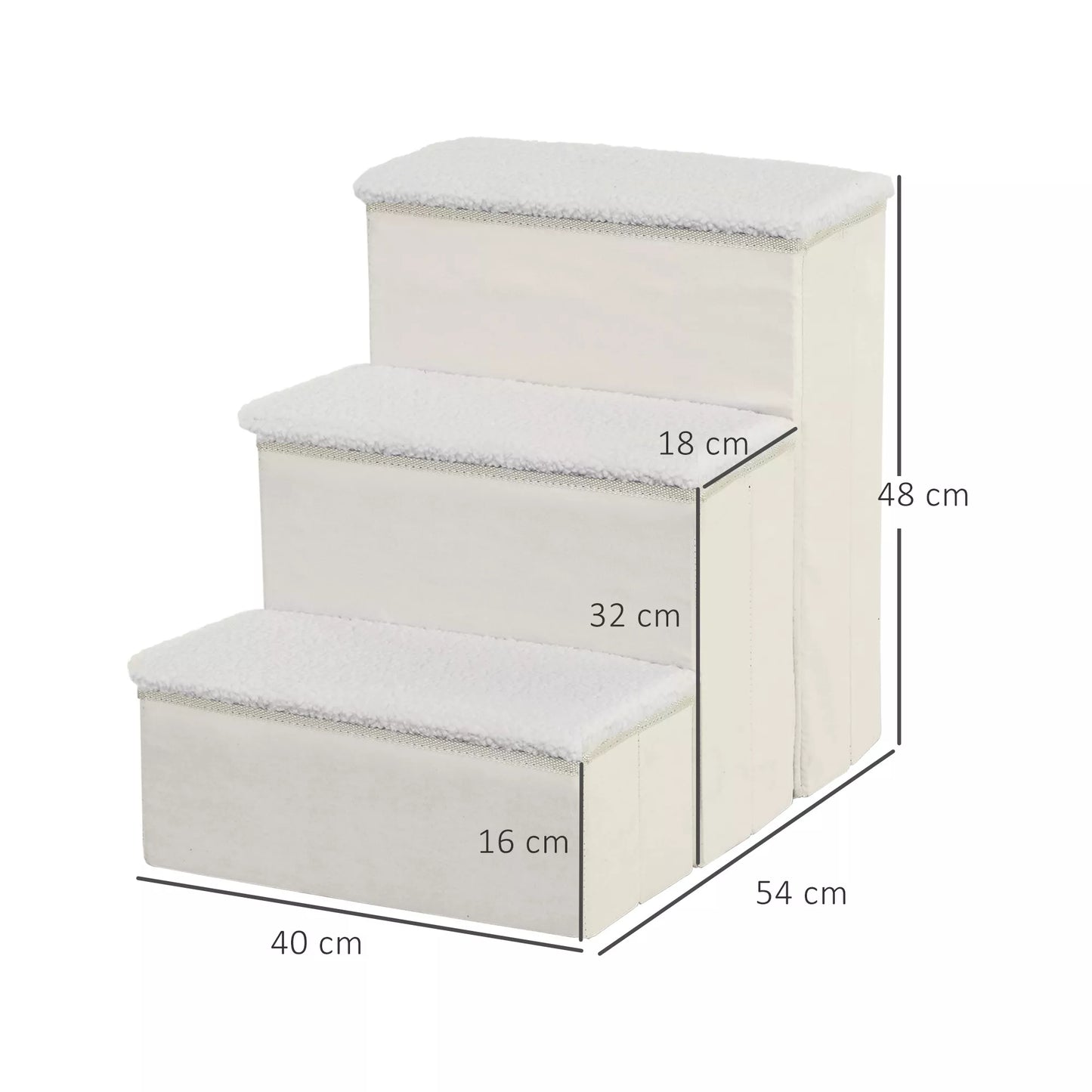 Šunų laipteliai 3 pakopų 48 cm aukščio, sulankstomi augintinių laipteliai mažiems ir seniems gyvūnams, kačių ir šunų rampa, įlipimo pagalba į lovą, sofą, čiužinį ir automobilį, balti