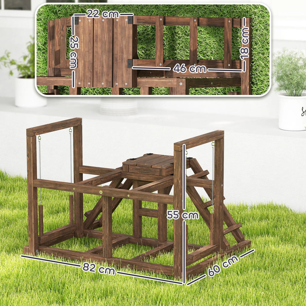 Vištidės stovas, kartys, rampos, sūpynės, 2-3 vištoms, medinis, rudas
