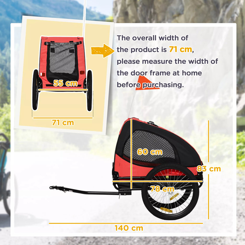 Suņu piekabe, salokāma velosipēda piekabe suņiem, ūdensizturīga, Oksfordas audums, metāls, 140 x 71 x 83 cm, sarkana