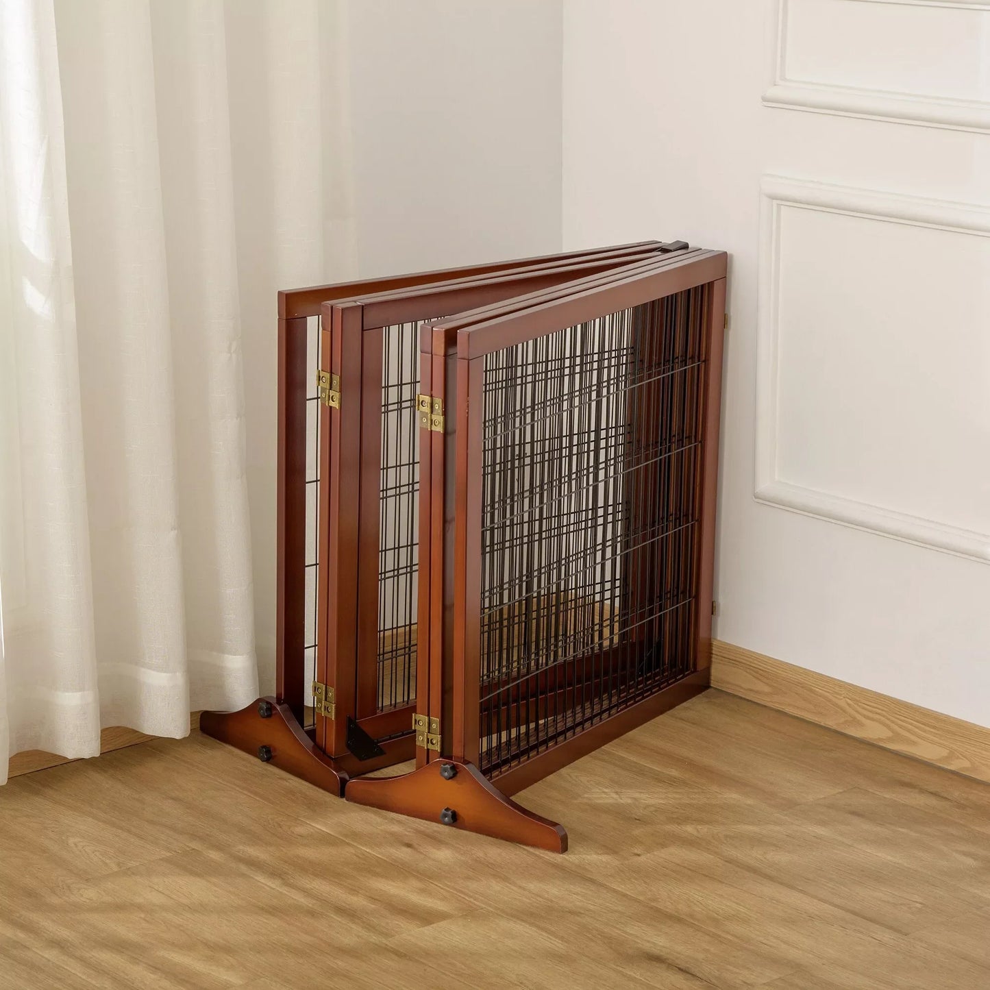 Medinė apsauginė tvorelė šunims (sulankstoma), 432x36x70 cm, kavos spalvos