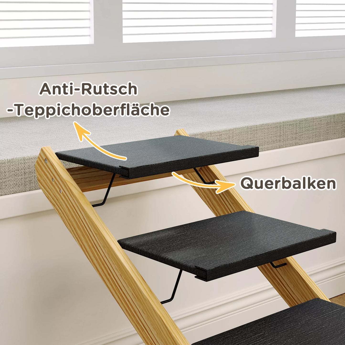 Šunų laipteliai, šunų rampa, reguliuojamas aukštis, neslystantis, sulankstomas, 83x40x62,5 cm, mediena/balta