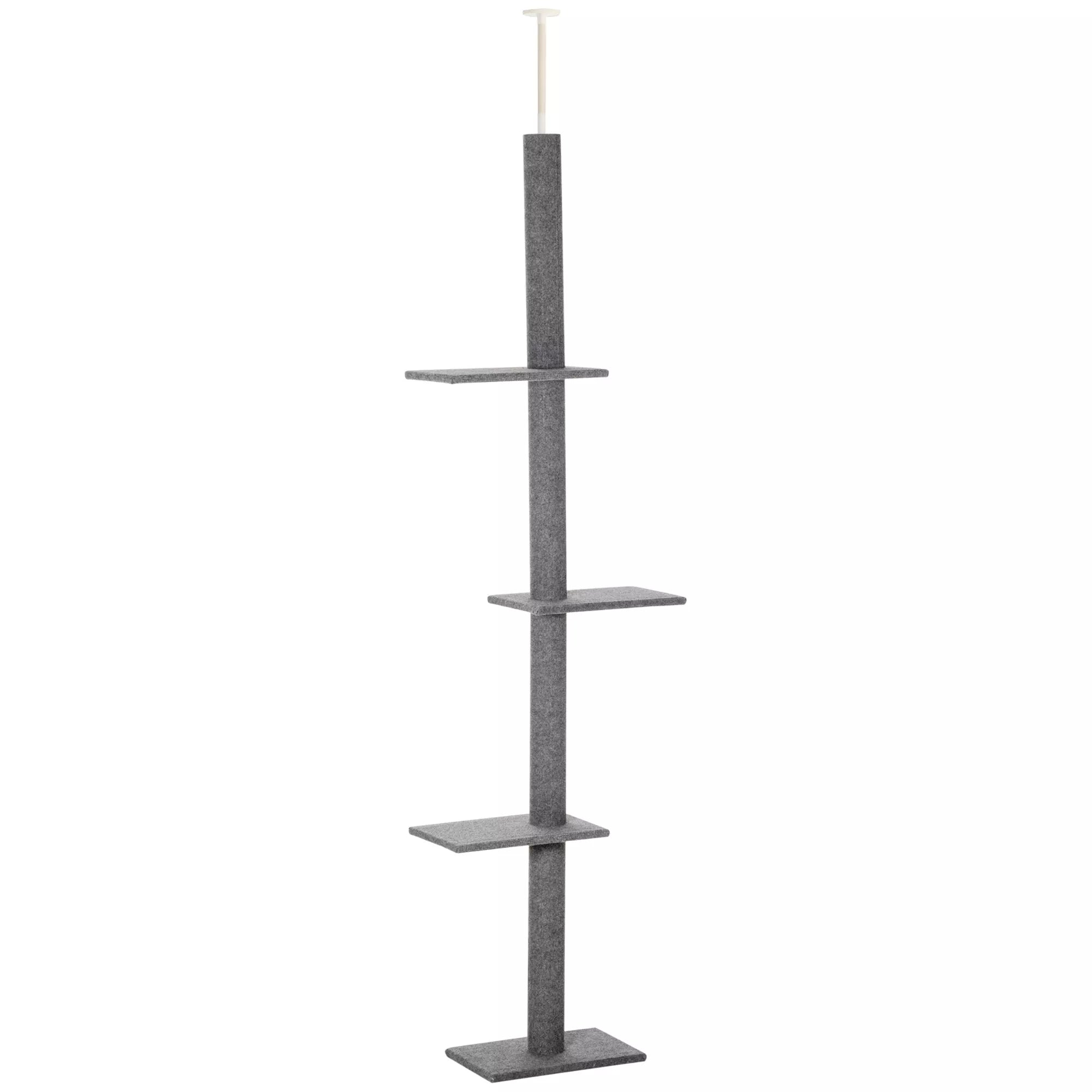 Lubinis kačių draskyklė, aukštis 228-260 cm, su platformomis, daugiaaukštė, laipiojimo medis mažoms ir didelėms katėms, pilka