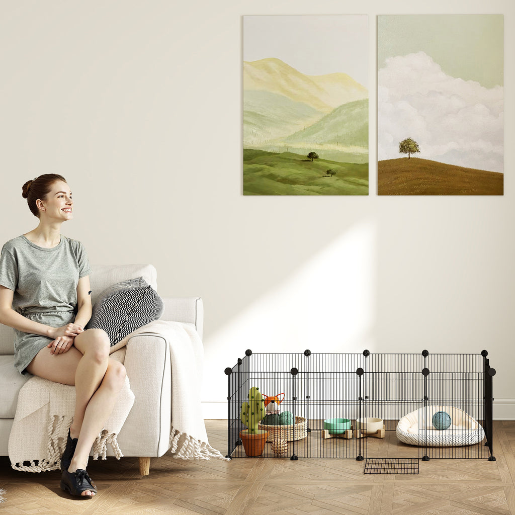 Aptvaras smulkiems gyvūnams 120x60x40 cm, iš 12 sienelių, su neperšlampamu kilimėliu, juodas