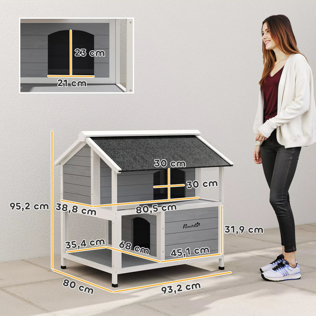 Āra kaķu mājiņa, āra pajumte, ūdensizturīga, atverams jumts, egles koks, 80 x 93 x 95, pelēka
