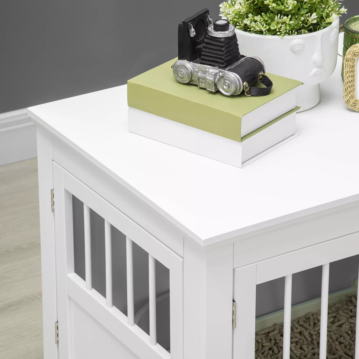 Šunų narvas, baldas su 3 durelėmis, šunų namelis, dėžė namams, 78 x 53 x 59,3 cm, Baltas