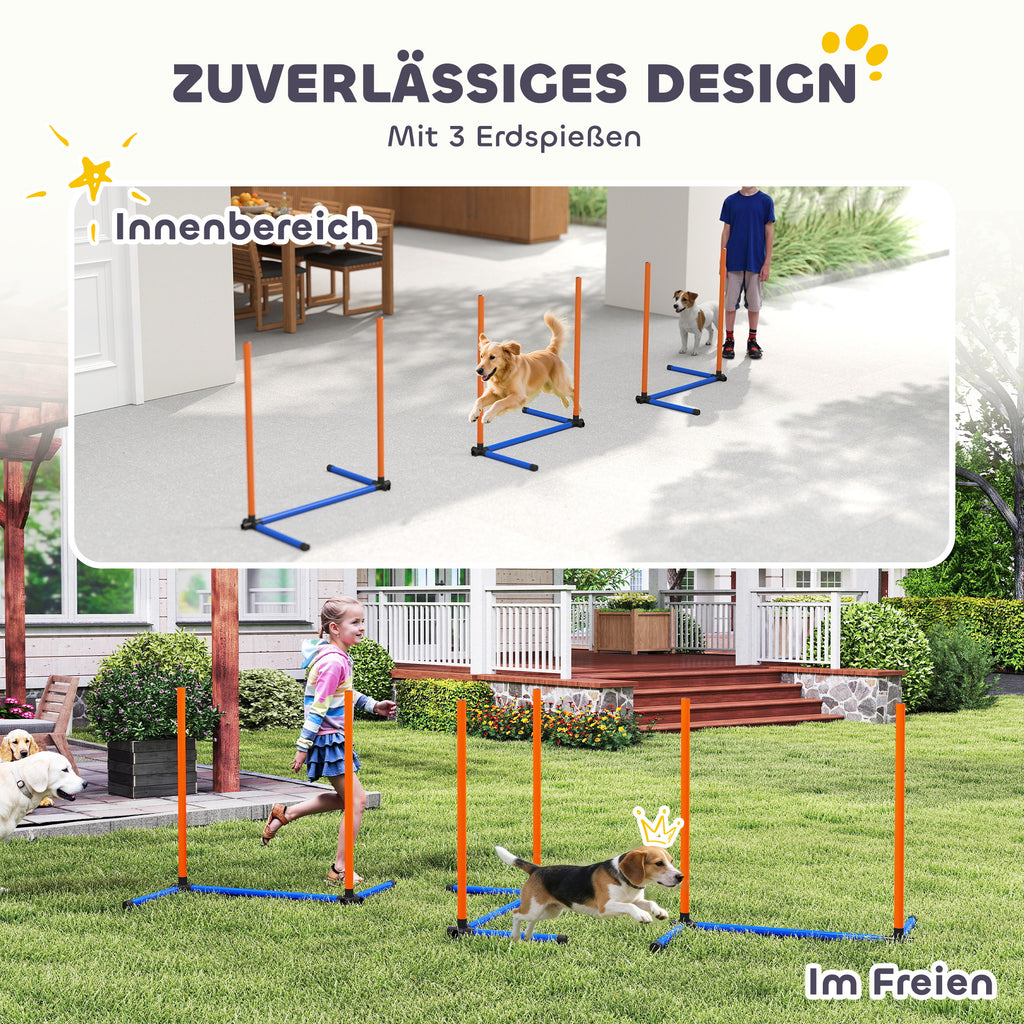 Agility slalomo stulpų rinkinys šunims, 3 dalių, su krepšiu, visų dydžių šunims, oranžinis