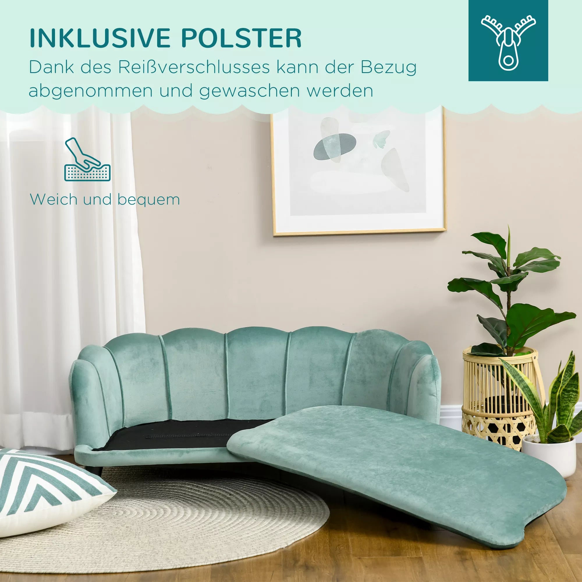 Gyvūnėlio sofa vidutinio dydžio ir dideliems šunims iki 25 kg, tvirta mediena, paminkštinta, žalia