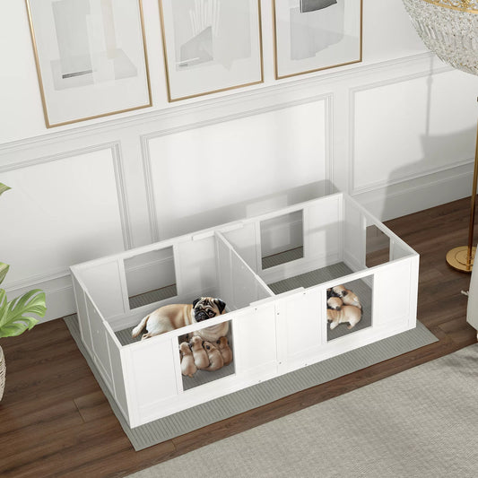 Kucēnu rotaļu laukums suņiem, ar caurspīdīgiem paneļiem, 2 nodalījumu dizains, maziem suņiem