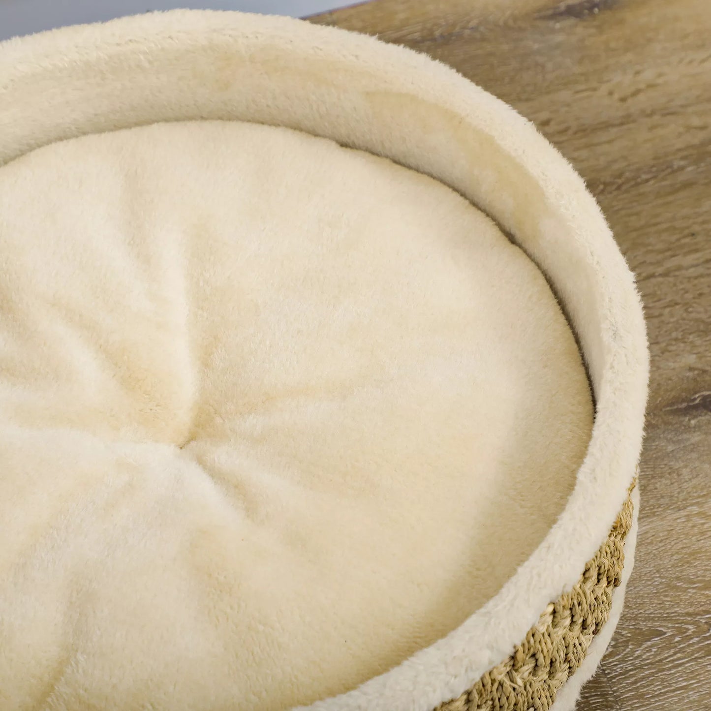 Naminių gyvūnėlių lova katėms ir šunims, jūros žolės, su plaunama pagalvėle, 48 cm x 48 cm x 24,5 cm, smėlio + chaki - natūrali